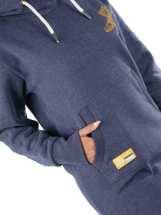 Mini Sportliches Damenkleid Langärmelig mit Kapuze Blau
