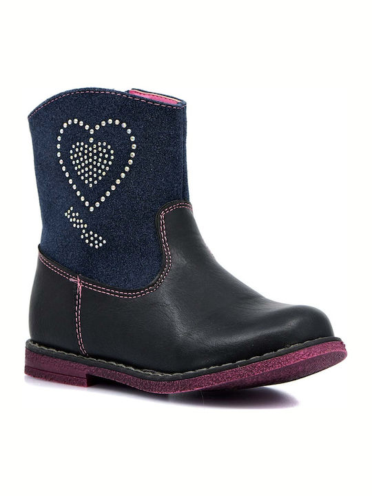 Touiti Kids Leather Boots with Zipper Navy Blue