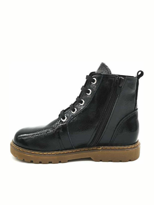 Aby Kids Patent Leather Anatomic Boots with Zipper Black