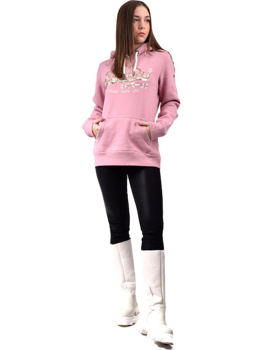 VINTAGE LOGO Long Women's Sweatshirt Hooded Pink