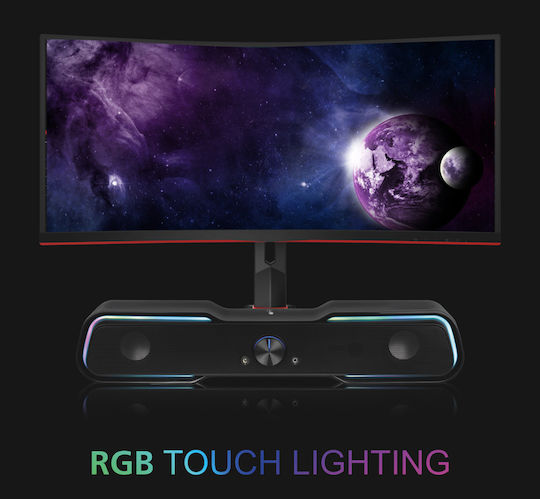 Powertech Gaming Soundbar Ηχεία Υπολογιστή 2.0 με RGB Φωτισμό και Bluetooth Ισχύος 5W σε Μαύρο Χρώμα