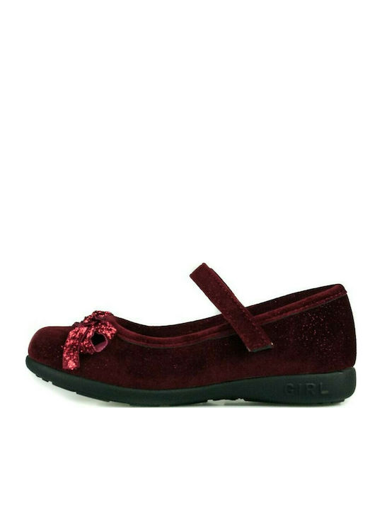 To Be Yourself Kids Suede Ballerinas with Hoop & Loop Closure Burgundy