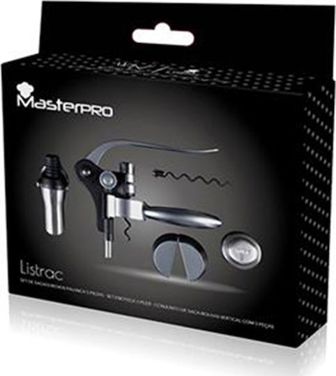 MasterPro Σετ Αξεσουάρ Κρασιού Από Κράματα Ψευδάργυρου Με Ανοιχτήρι, Kόπτη, Καπάκι Ανταλλακτικό & Καπάκι Δοσολογίας 5τμχ BGMP-5118