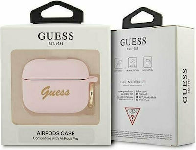 Guess Vintage Script Silicone Case with Keychain Pink for Apple AirPods Pro