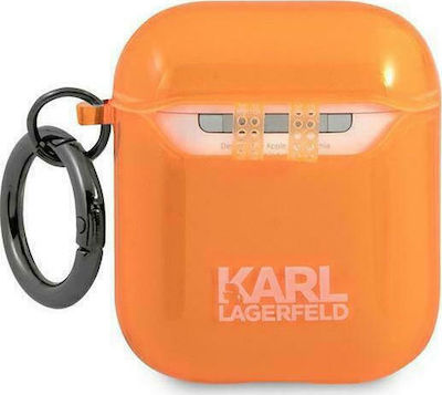 Karl Lagerfeld Choupette Hülle Silikon mit Haken in Orange Farbe für Apple AirPods 1 / AirPods 2