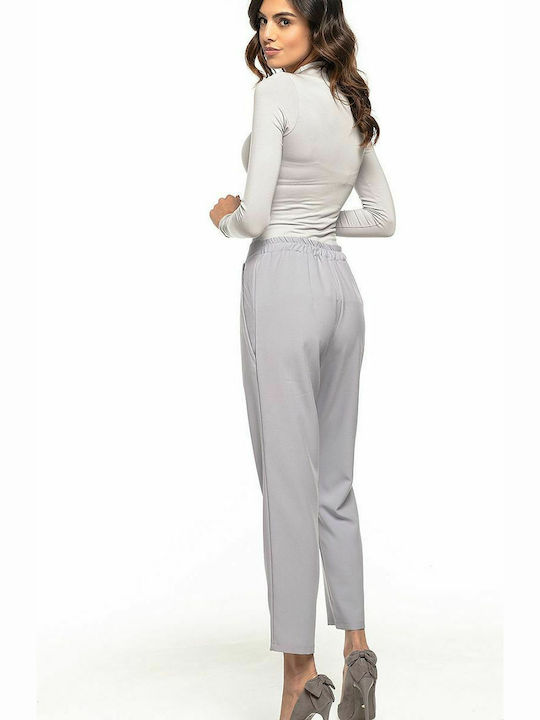 Tessita Damen Hoch tailliert Stoff Hose in Tapered Linie Gray