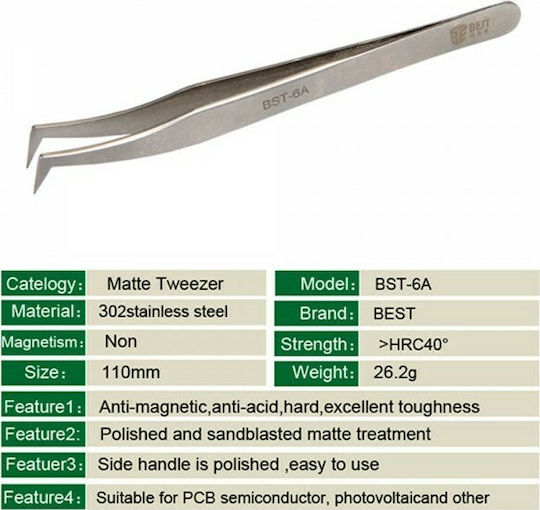 Best Angular with Fine Tip BST-6A Tweezers for Phone Repair BST-6A