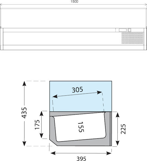 Tefcold Maintenance Showcase Tabletop with Capacity 6x1/3 GN 150x39.5x22.5cm