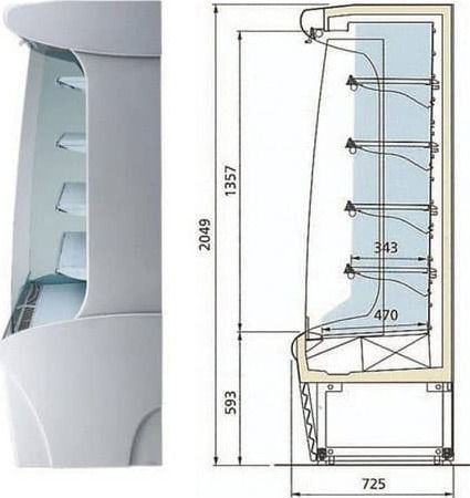 Isa Telion 250 RV TN Vitrină frigorifică Self-Service 676lt 250x72x205cm.