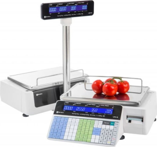 Ishida UNI 3 L1 Electronic Retail Scale with Column and Label Printing Capability with Weighing Capacity of 30kg and Division 10gr