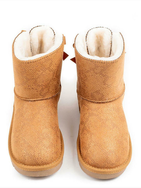 Suede Women's Ankle Boots with Fur Camel