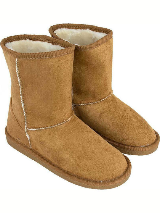 Remake Suede Γυναικεία Μποτάκια με Γούνα Camel