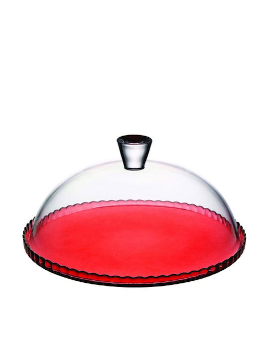 Espiel Red Glass Cake Stand with Lid Patisserie 32x32cm