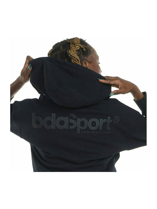Body Action Μακριά Γυναικεία Φούτερ Ζακέτα με Κουκούλα σε Μαύρο χρώμα