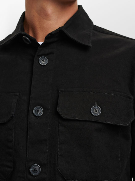 Overshirt Mânecă Lungă În Linie Regular Fit Negru