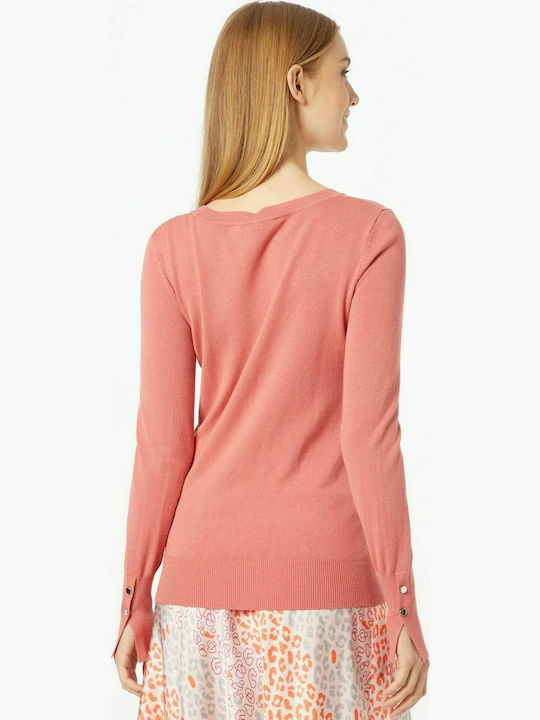 Guess Damen Langarm Pullover mit V-Ausschnitt Coral