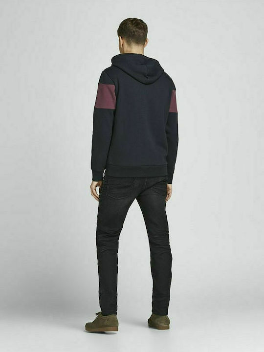 Jack & Jones Men's Sweatshirt with Hood and Pockets Black / Burgundy