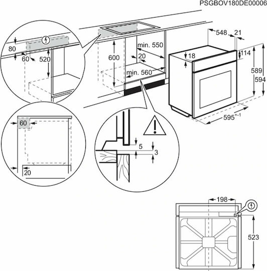 Electrolux Cuptor Deasupra Blatului 72lt L59.4cm.
