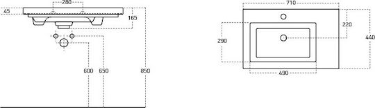 Drop Luxus 70 Countertop with Sink & Mirror L68xW40xH50cm White