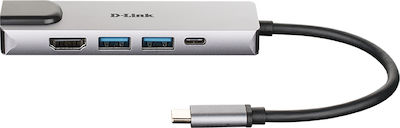 D-Link USB-C Docking Station με HDMI 4K PD Ethernet Ασημί (DUB-M520)