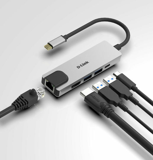 D-Link USB-C Docking Station with HDMI 4K PD Ethernet Silver (DUB-M520)