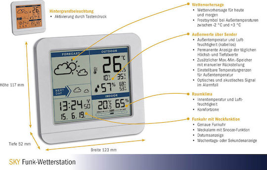 TFA Sky Wireless Digital Weather Station Tabletop White