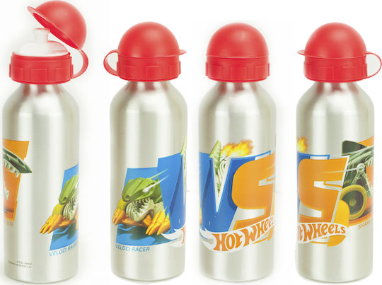 Gim Hot Wheels Kids Water Bottle Hot Wheels Aluminium with Pop-Up Cap 520ml