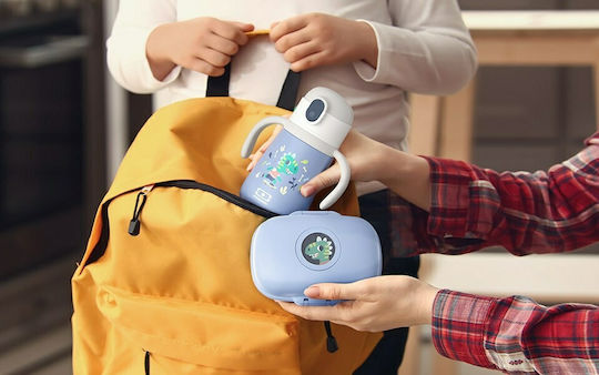 Monbento MB Stram Kids Water Bottle Thermos Dinosaur Stainless Steel with Straw Blue 360ml
