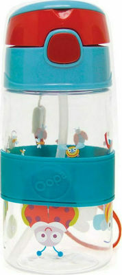 Oops Kids Plastic Water Bottle with Straw Blue 400ml