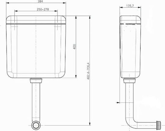 Siamp Eco HL Wall Mounted Plastic High Pressure Rectangular Toilet Flush Tank White