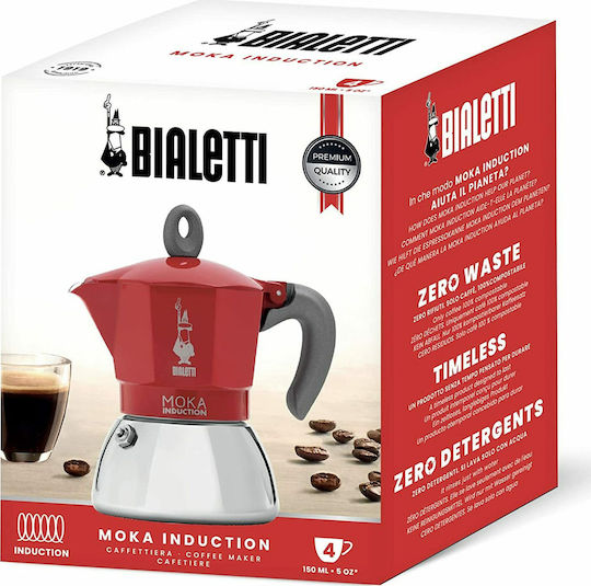 Bialetti Moka Induction Espresso Pot 4 Cups Red