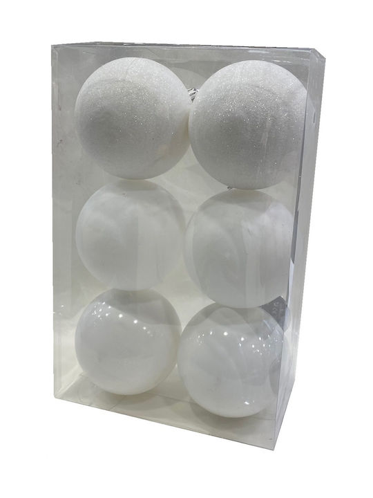 Hanging Ball Ornament Plastic White 10cm Set 6pcs