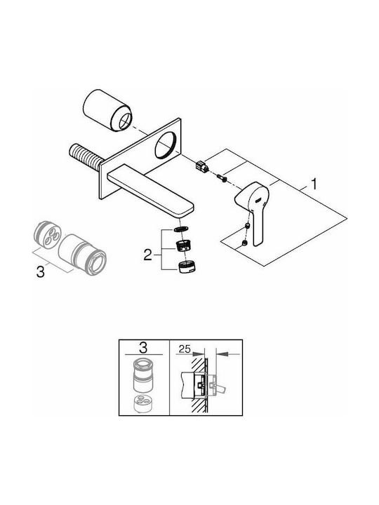 Grohe Lineare Set de mixere și guriță Încorporat pentru Lavabo 1 Ieșire Argint