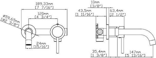 Karag Artemis Built-in Mixer & Spout Set for for Bathroom Sink 1 Exit Inox Black Matt