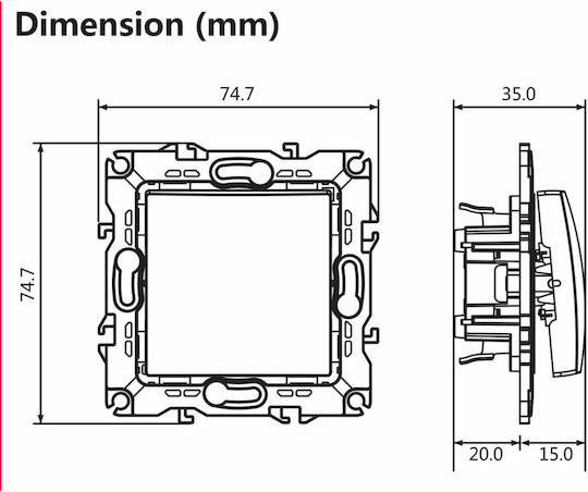 Aca Prime Recessed Wall Switch Lighting One-Way without Frame Matte Anthracite