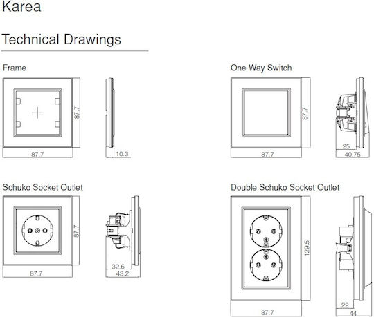 Makel Karea Recessed Wall Switch Rolling Shutters Two-Way with Frame White
