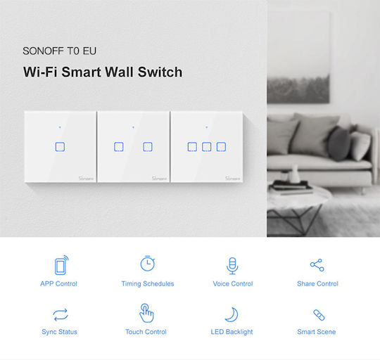 Sonoff TX T0 Recessed Touch Wall Switch Wi-Fi Lighting One-Way with Frame White