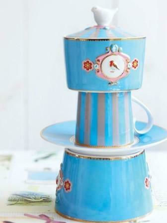 PiP Studio Love Birds Medallion Stripes Чаша от Порцелан Blue-Khaki 150мл