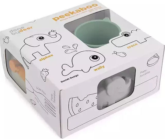 Done by Deer Feeding Set Peekaboo Deer Friends made of Silicone with Non-Slip Base Gray 3pcs