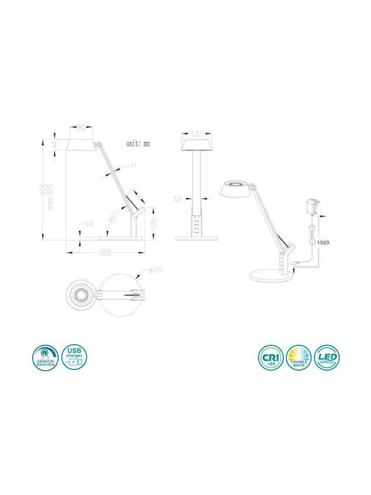 Trio Lighting Ava LED Lumină de Birou cu Braț Articulat în Culoarea Negru