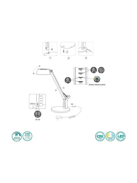 Trio Lighting Ava LED Lumină de Birou cu Braț Articulat în Culoarea Negru