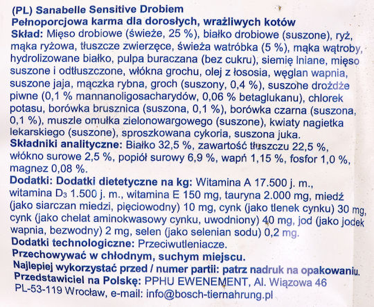 Bosch Petfood Concepts Sanabelle Sensitive Dry Food Grain-Free & Gluten-Free for Adult Cats with Sensitive Gastrointestinal with Poultry 10kg