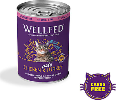 Wellfed Sterilised Nasses Katzenfutter für Katze in Dose mit Türkei und Huhn 400gr 1446