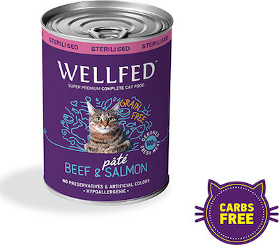 Wellfed Sterilised Nasses Katzenfutter für Katze in Dose mit Lachs und Rindfleisch 400gr 1445