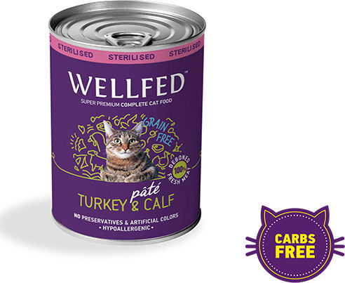 Wellfed Sterilised Мокра Храна за Възрастни Котки в Може да с Турция и Телешко без Зърнени 400гр