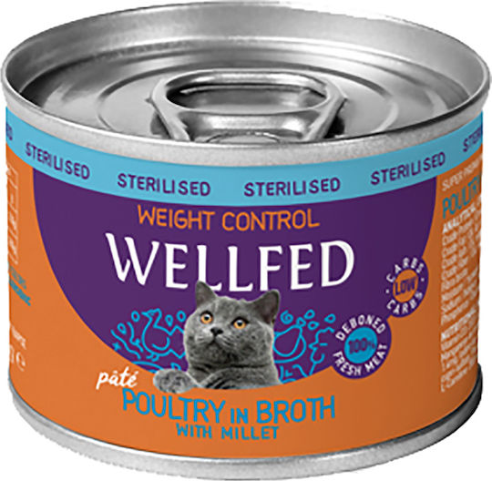 Wellfed Sterilised Weight Control Υγρή Τροφή για Ενήλικες Γάτες σε Κονσέρβα με Πουλερικά Διαίτης, χωρίς Σιτηρά 200gr