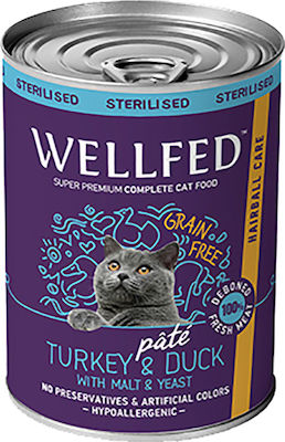 Wellfed Sterilised Hairball Care Hrană umedă pentru Sterilizată Pisică Adultă în Poate cu Curcan și Rață 400gr 1440