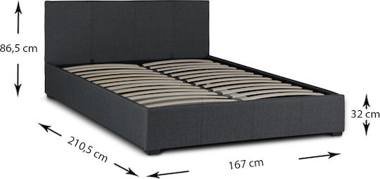 Iro Bett Übergröße Mit Stoff bezogen Charcoal Stauraum & Latten für Matratze 160x200cm