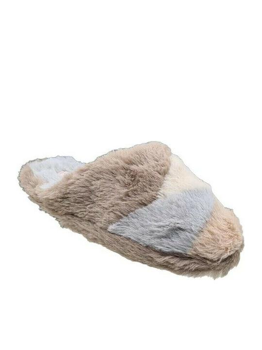 Winter Women's Slippers with Fur Beige