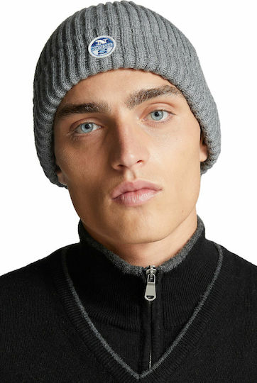 Logo Patch Beanie Beanie with Rib Knit in Gray color